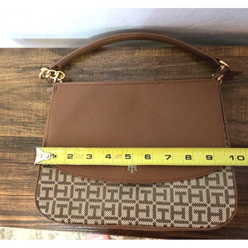 Tommy Hilfiger Monogram Tan & Brown Shoulder Bag With Gold Accents - Picture 8 of 9